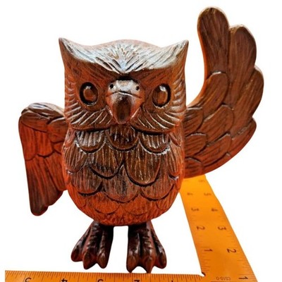 Handmade Wooden Owl Figurine Rustic Hand Carved Brown Bird Decor #Art