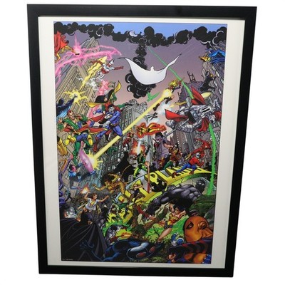 DC Comics Heroes Framed 12x16 Battle Poster Art by George Pérez | DC Comics