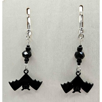 Black Bat Dangle Earrings Halloween Costume Jewelry Accessories Handmade