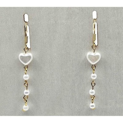 Heart Pearl Dangle Earrings Gold Tone Drop Earrings Jewelry Handmade