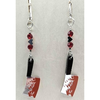 Bloody Knife Cleaver Dangle Earrings Horror Goth Emo Punk Jewelry Handmade