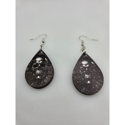 Handmade Earrings Silver Teardrop Goth Skull Dangle Stainless Steel Findings